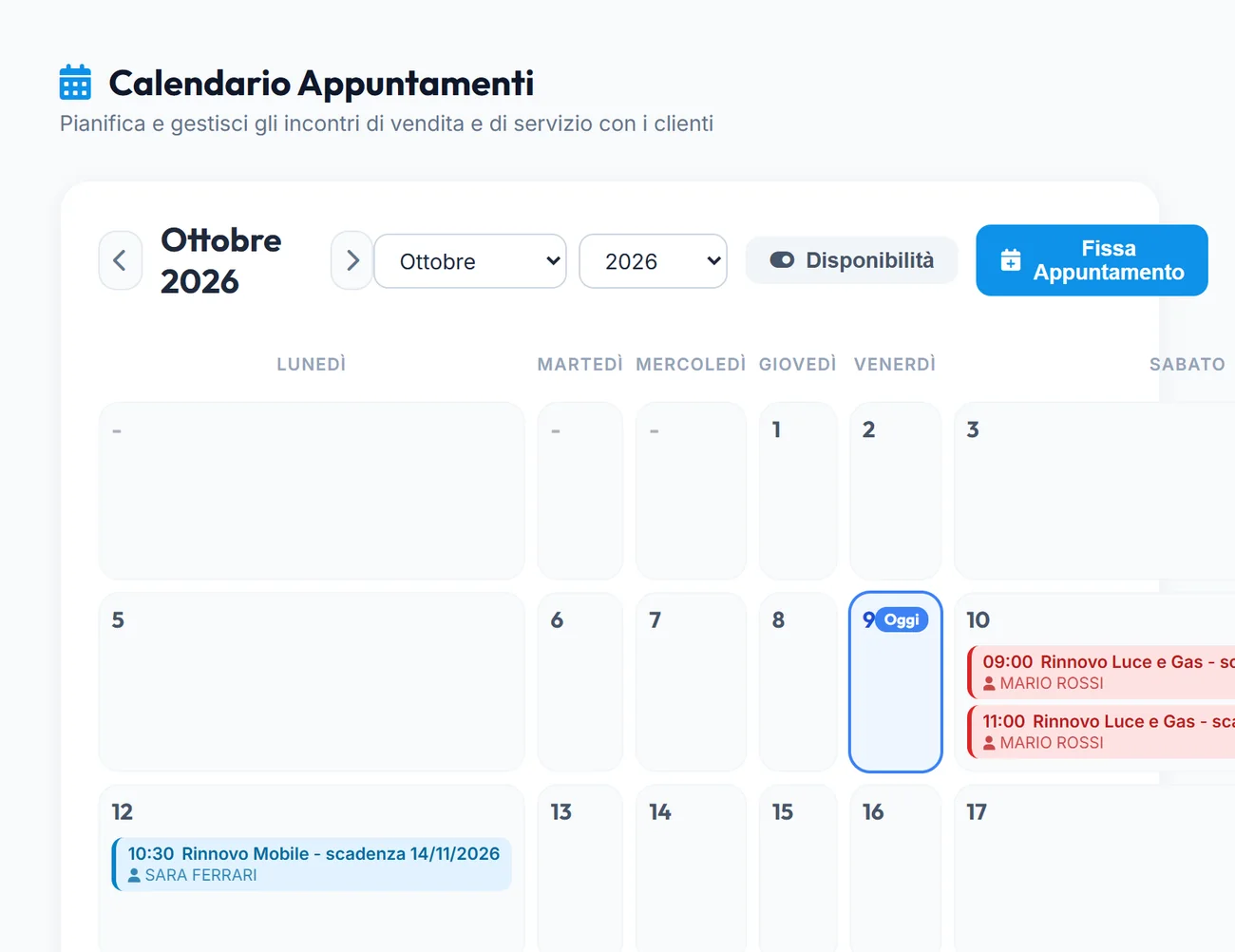 Calendario degli appuntamenti